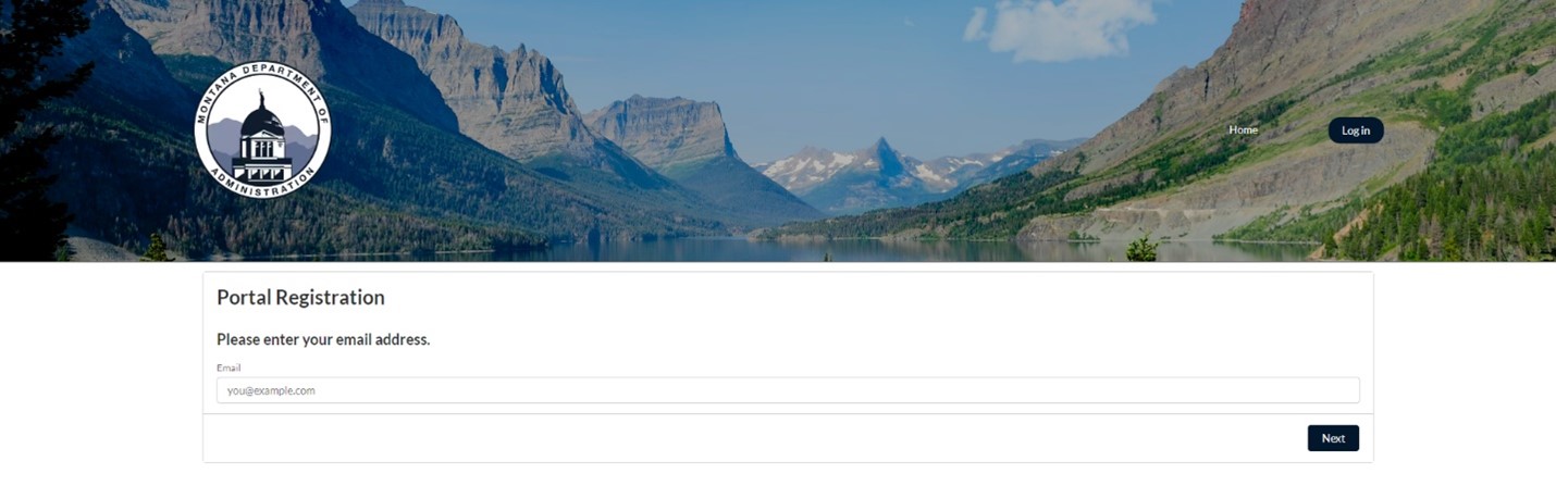 screenshot showing the portal registration screen with an input field for entering your email address